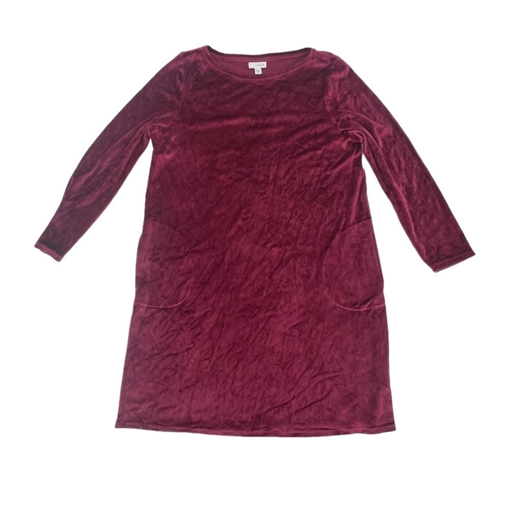 J. Jill pure jill Red Velour Long Sleeve Pocket Mini Dress Size M Women's